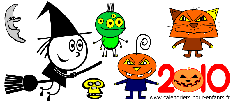 CALENDRIER calendrier  2010 à imprimer avec personnages d'Halloween