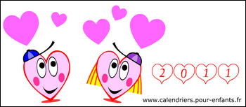 calendriers 2011 | calendrier 2011 à imprimer st valentin dessins de coeurs