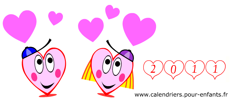 CALENDRIERS calendrier 2011 st Valentin saint Valentin coeurs d amour à imprimer par mois